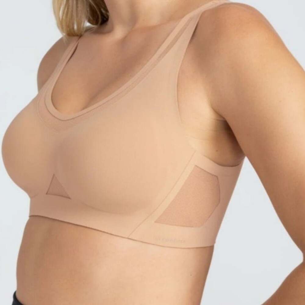 Honeylove Crossflex activity sports bra wire free tan nude padded XL